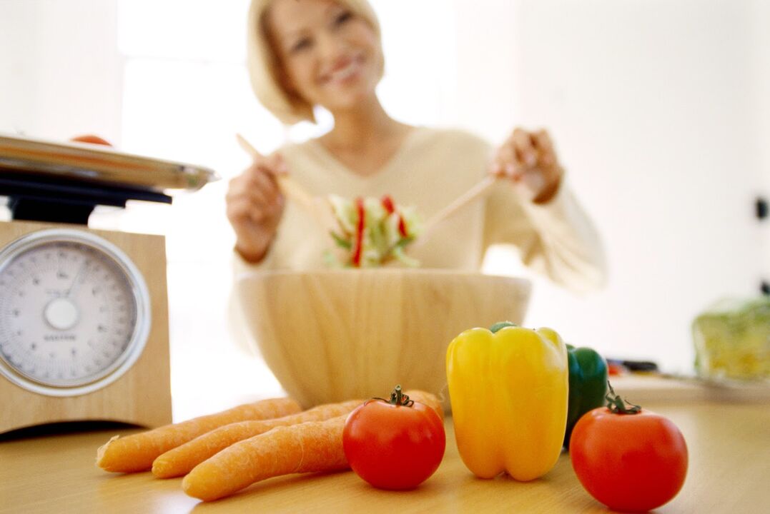 A woman diagnosed with diabetes prepares food for a diet